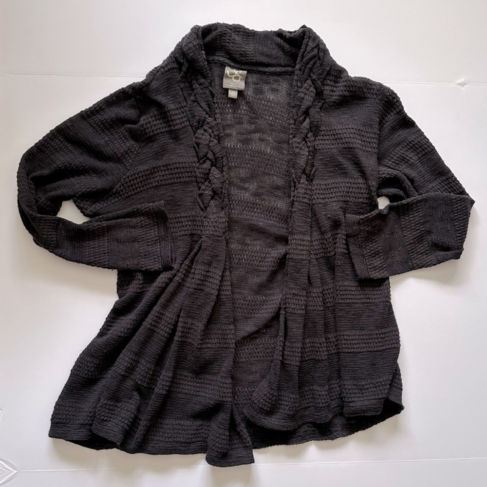 Anthropologie cardigan sweater - black - partial braided collar - size M